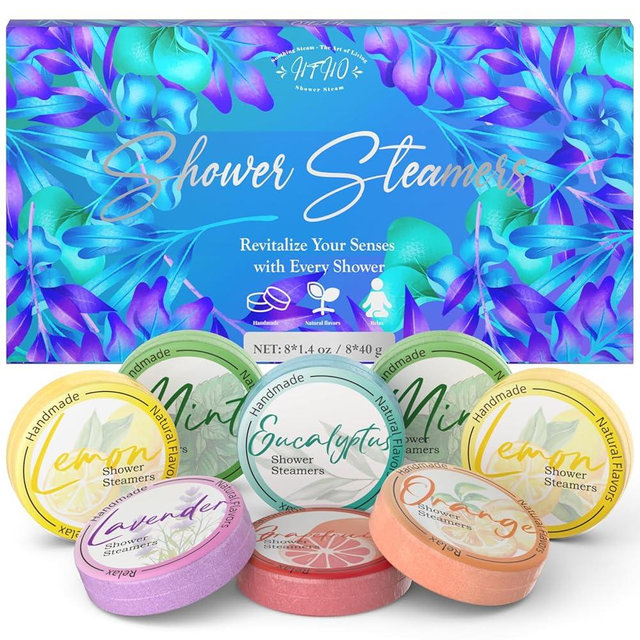 Shower Steamers Aromatherapy 8 Pack - Gifts for Women, Shower Bombs with Essential Oils, Self Care and Stress Relief Stocking Stuffers, Relaxation Birthday Gifts for Women and Men. Blue Petal Style