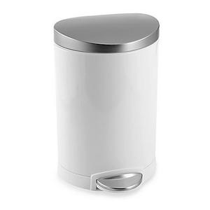 simplehuman Brushed Stainless Steel Fingerprint-Proof 6-Liter Semi-Round Step Wastebasket in White