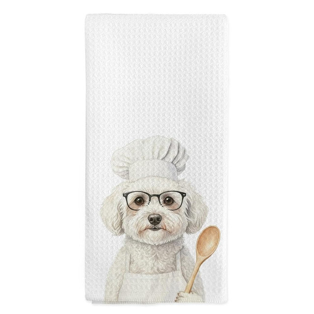 nvucamd Funny Bichon Frise Kitchen Towels, Bichon Frise Gifts for Women Dog Lovers, Funny Dogs Hand Towels, Dog Chef Dish Tea Towel for Kitchen Decor, 16x24 Inch