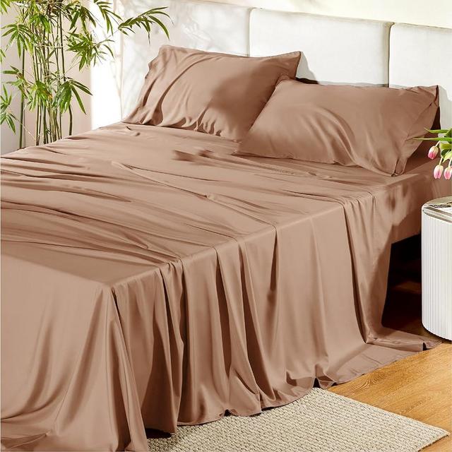 Bedsure King Size Sheet Set, Cooling Sheets King, Rayon Derived from Bamboo, Deep Pocket Up to 16", Breathable & Soft Bed Sheets, Hotel Luxury Silky Bedding Sheets & Pillowcases, Taupe
