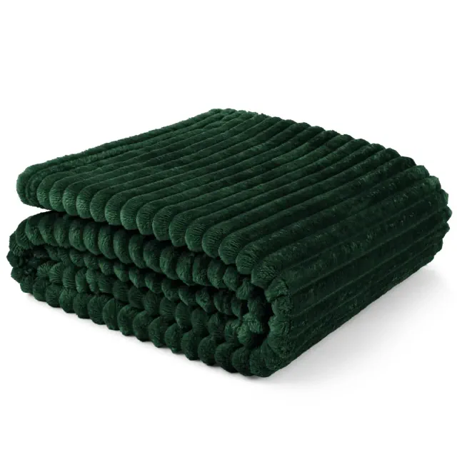 PAVILIA Super Soft Fleece Flannel Ribbed Striped Throw Blanket, Luxury Fuzzy Plush Warm Cozy for Sofa Couch Bed, Emerald Green/Twin - 60x80