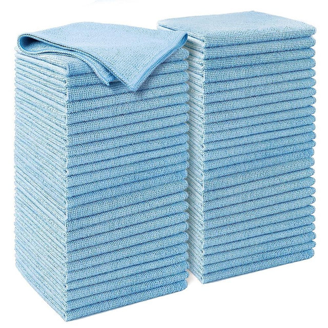 AIDEA Microfiber Cleaning Cloths, 50PK, Blue Shop Rags, Microfiber Towels for Cars, Dusting Cloth Lint Free Rags, Absorbent Microfiber Cloth for SUVs, House, Kitchen, Mechanic, Workshops, 12"×12"