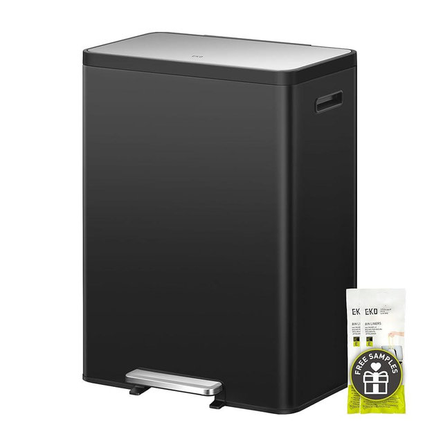 EKO EcoCasa II 36L+24L Dual Trash Can with Recycle Bin, Stainless Steel Garbage Can with Lid, Deodorizer Compartment, Odor-Proof and Fingerprint Resistant, Matte Black