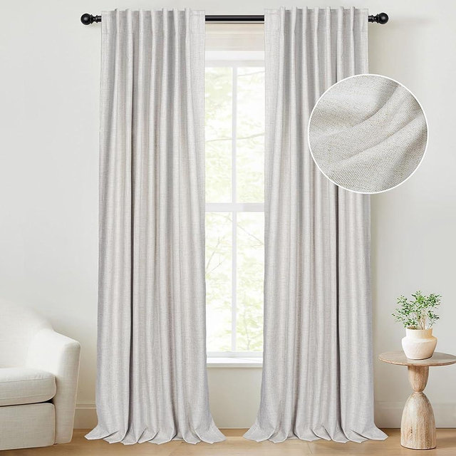 INOVADAY 100% Blackout Curtains 96 Inches Long 2 Panels Set, Thermal Insulated Linen Blackout Curtains for Bedroom, Back Tab/Rod Pocket Curtains & Drapes for Living Room - Beige, W50 X L96