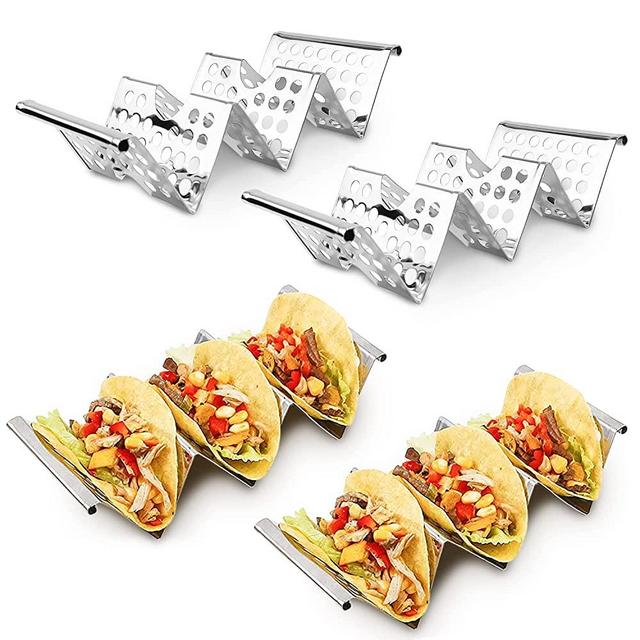 ORIGENUIN Taco Holder Stand | Set of 4 Premium Stainless Steel Taco Holders | Stylish Taco Tray | Taco Rack | Oven, Grill and Dishwasher Safe (Hollow)