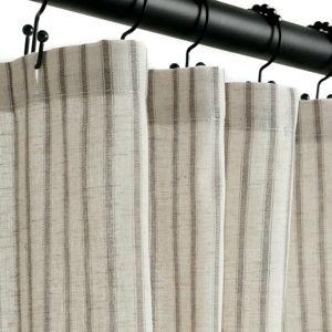 Farmhouse Striped Shower Curtain - 72x72 Inches, Linen Blend Fabric, Breathable & Machine Washable, Rustic Taupe for Bathroom Decor (Hooks/Liner Not Included)