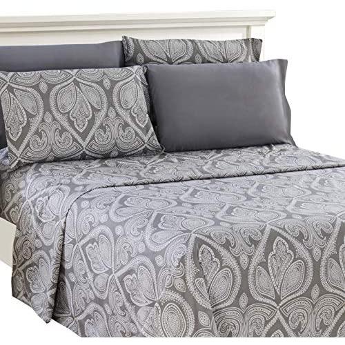 Lux Decor Collection Bed Sheet Set - Pattern Microfiber 1800 Bedding - Wrinkle, Stain and Fade Resistant - Hypoallergenic - deep Pocket Queen Bed Sheets -6 Piece (Queen, Paisley Grey)
