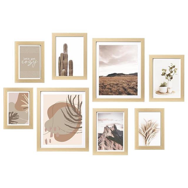 ArtbyHannah Gallery Wall Frame Set,Beige Picture Frames Collage Wall Decor with Neutural Art for Living Room Stariway,8 Pack Assorted Size 8"x10",5"x7",4"x6"