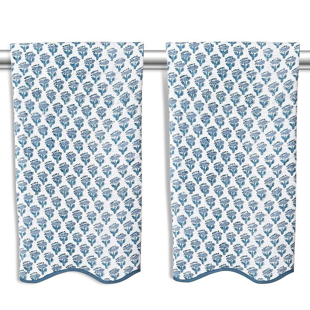 CPC COTTON PRINT CLUB Apatite Blue Block Printed Cotton Waffle Bath Towel 27x54,Set of 2 Boho, Soft, Quick Dry, Lightweight, Absorbent Towel for Bathroom, Spa, Gift, Spring, Easter, Valentine