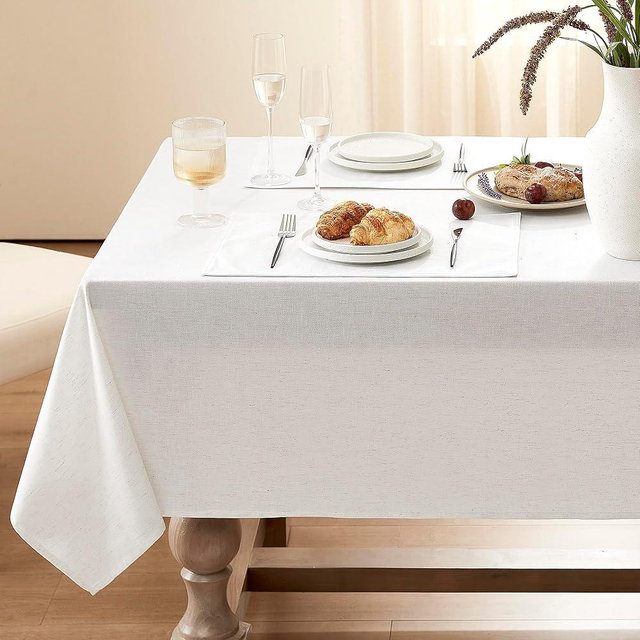 Cream Tablecloth for Rectangle Table Linen Cotton Blend Burlap Kitchen Dining Oblong Table Cloth County Neutral Decoration Ivory Fabric Table Covers for Daily Use Picnic Holiday 8ft 60x84 Inch