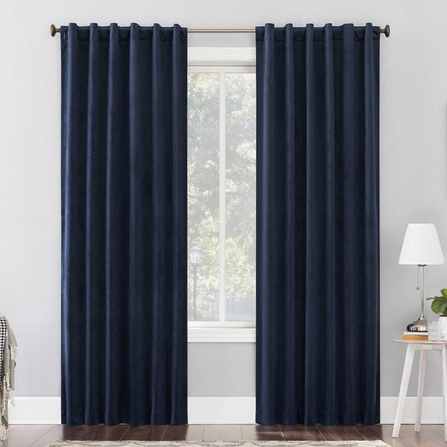 84"x50" Amherst Velvet Noise Reducing Thermal Back Tab Extreme 100% Blackout Curtain Panel Dark Blue - Sun Zero