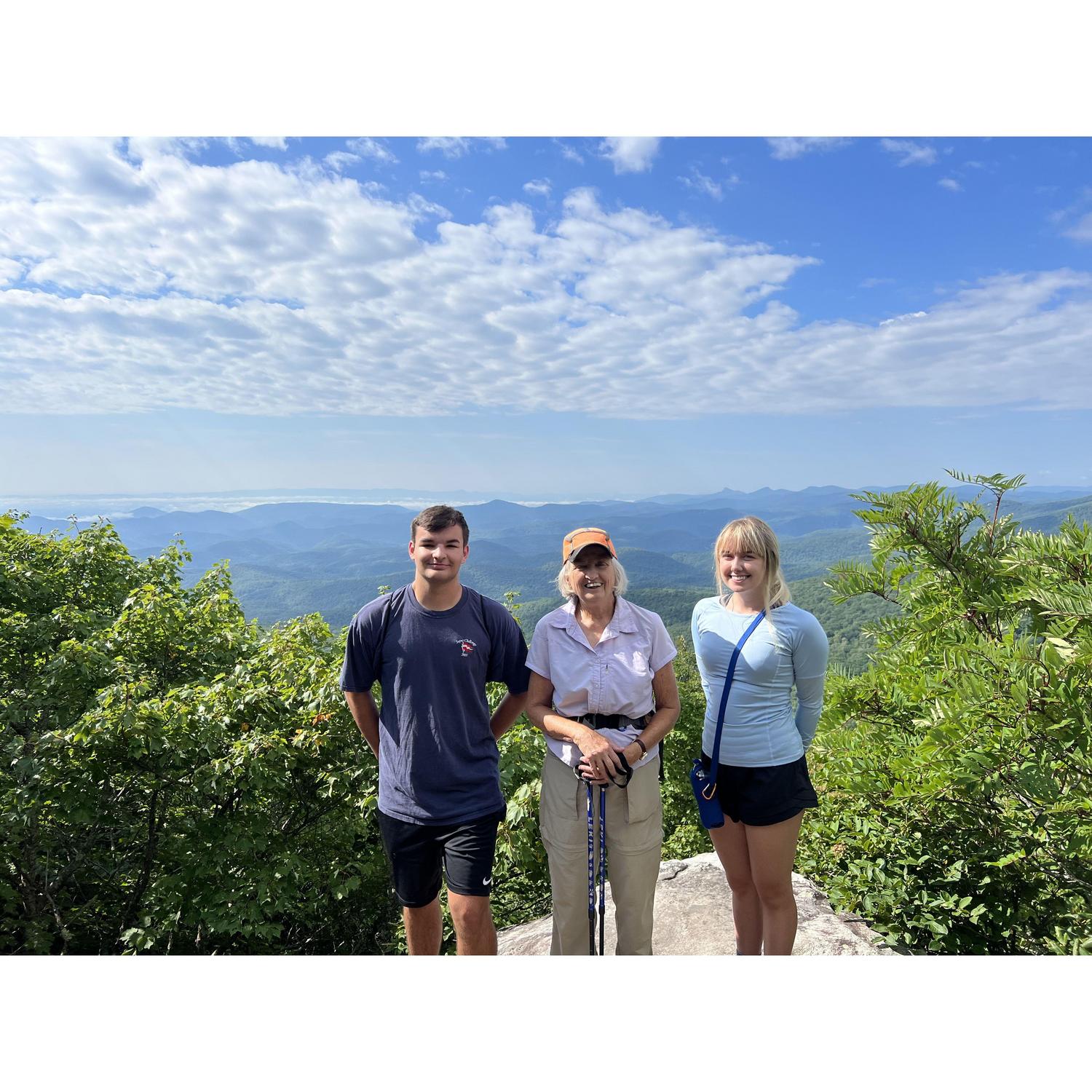 Arizona, Caroline, and Mimi (AZ's Grandma) on a hike