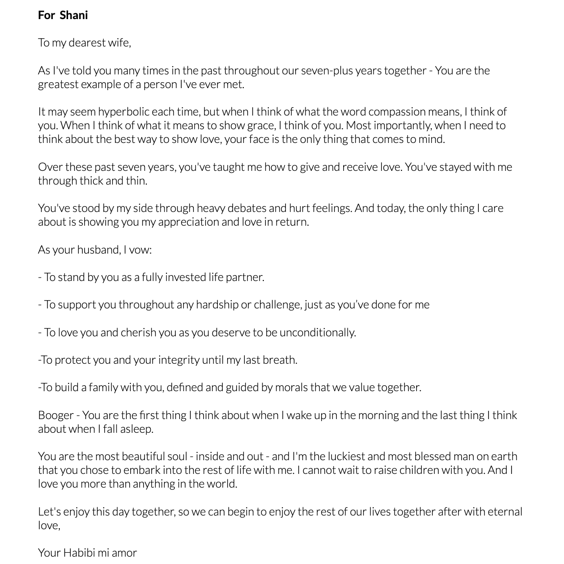 John's Vows to Shani