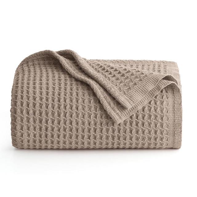 Bedsure 100% Cotton Blankets Twin XL Size for Bed - Waffle Weave Blankets for Summer, Lightweight and Breathable Soft Woven Blankets for Spring, Tan/Taupe, 66x90 inches