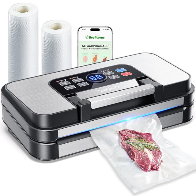 95Kpa Precision Pro Vacuum Sealer, with Double Heat Seal & Dual-Pump for Dry/Moist Food, 2X Strength, Food Vacuum Sealer Machine with Easy-Lock Handle, Built-in Cutter & Bag Storage, Stainless Steel