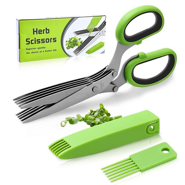 Gourmet Herb Scissors Set - Master Culinary Multipurpose Cutting Shears  with Stainless Steel 5 Blades, Stripping Tool, Safety Cover and Cleaning  Comb for Cutting Cilantro Onion Salad 