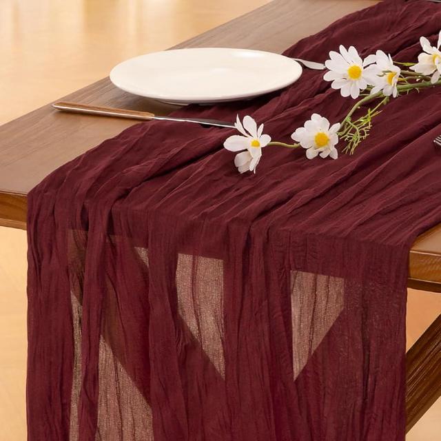 Socomi 6pcs Burgundy Red Valentine's Day Cheesecloth Table Runner Boho Rustic Gauze 120 inch 10FT Cheese Cloth Runner for Wedding Party Baby Shower Birthday Home Decor Holiday Decorations