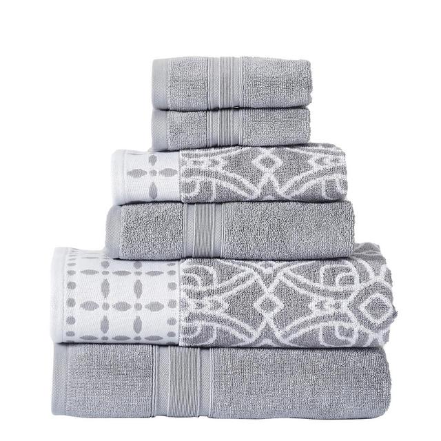 Modern Threads 6 Piece Yarn Dyed Jacquard/Solid Towel Set, Monroe, Stone