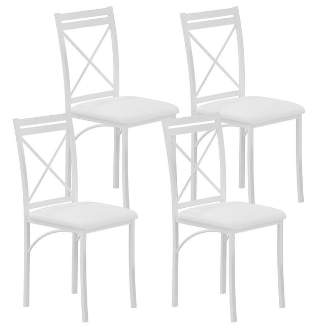 VECELO Metal Dining Chairs Set of 4, Steel Legs and PU Leather Cushion Seats for Kitchen, Living Room, White