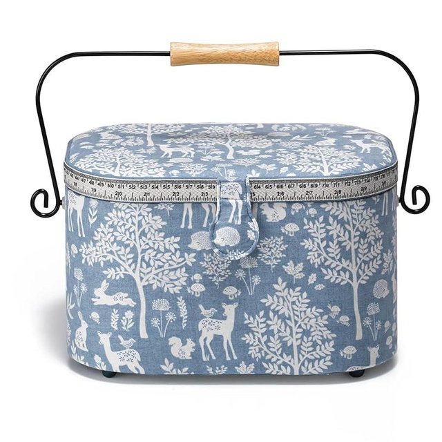 Prym Large Oval Sewing Basket, Blue Woodland