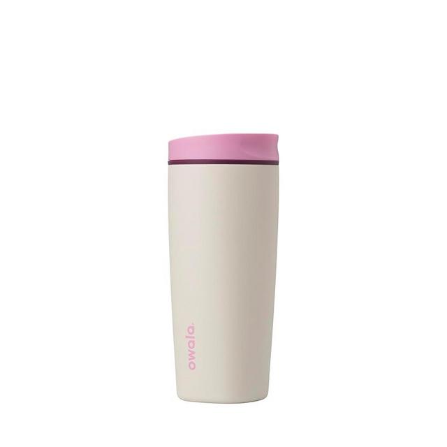 Owala SmoothSip Slider Insulated Stainless Steel Coffee Tumbler, Reusable Iced Coffee Cup, Hot Coffee Travel Mug, BPA Free 20 oz, Pink/Tan (Daybreak)