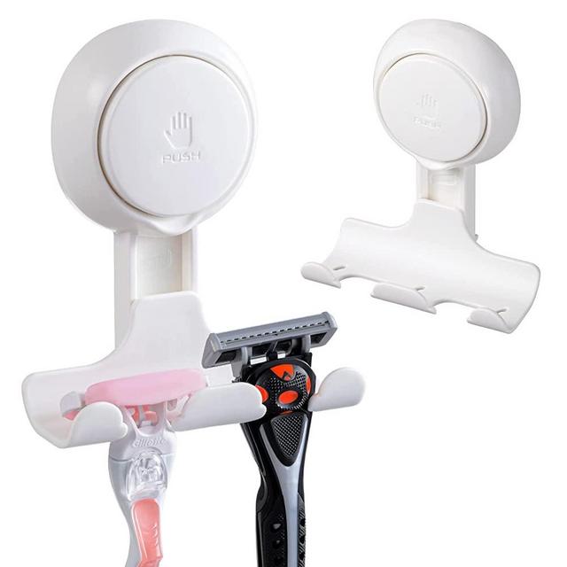 LEVERLOC Razor Holder for Shower 2 Pack, Suction Cup Hooks Powerful Vacuum Suction Hooks Removable and Reusable Shower Razor Hooks for Bathroom & Kitchen Shower Hooks