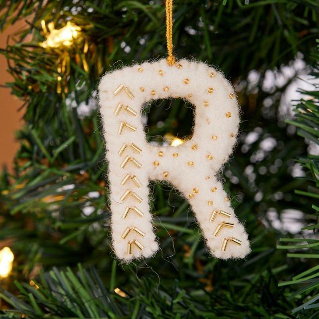 White Felt Ornament, R