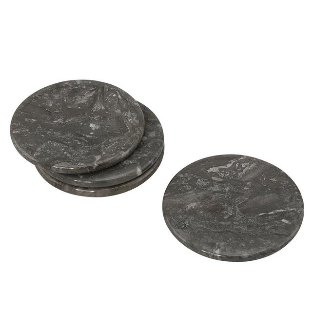 Creative Home Natural Charcoal Marble Set of 4 Pieces Round Coaster for Wine or Drink Serving Table Decorating, 4" Diameter