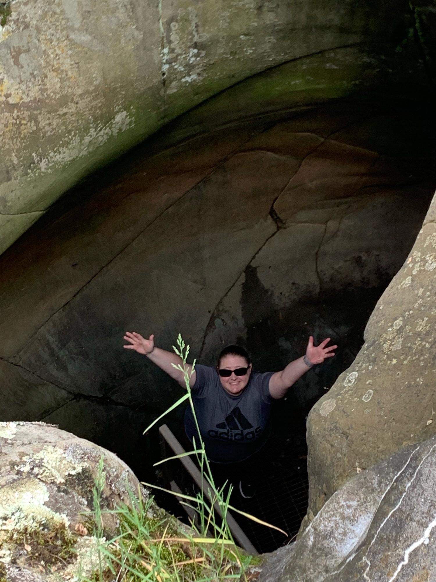 Uh oh Allie fell in a hole . . . Taylors Falls giant glacial potholes.