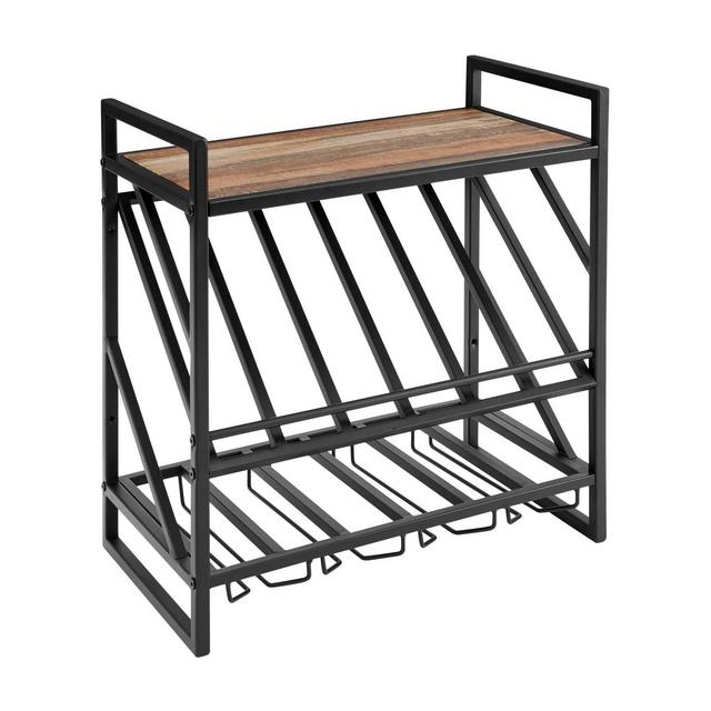 21.6" x 20.4" Wall Mount Wine Rack with Shelf Metal and Rustic Wood Black - Danya B.