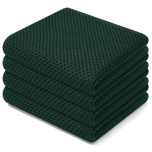 Homaxy 100% Cotton Waffle Weave Kitchen Dish Towels, Ultra Soft Absorbent Quick Drying Cleaning Towel, 13 x 28 Inches, 4-Pack, Blackish Green