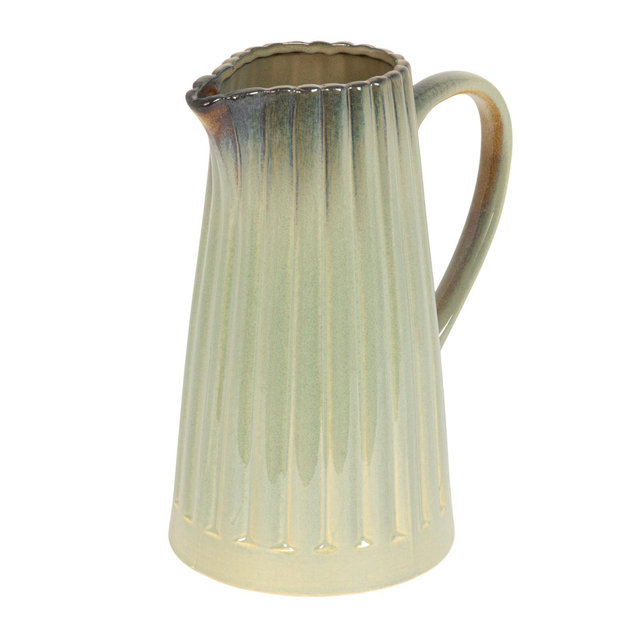 Storied Home 40-Ounce Stoneware Ribbed Pitcher with Reactive Glaze, Sage Green