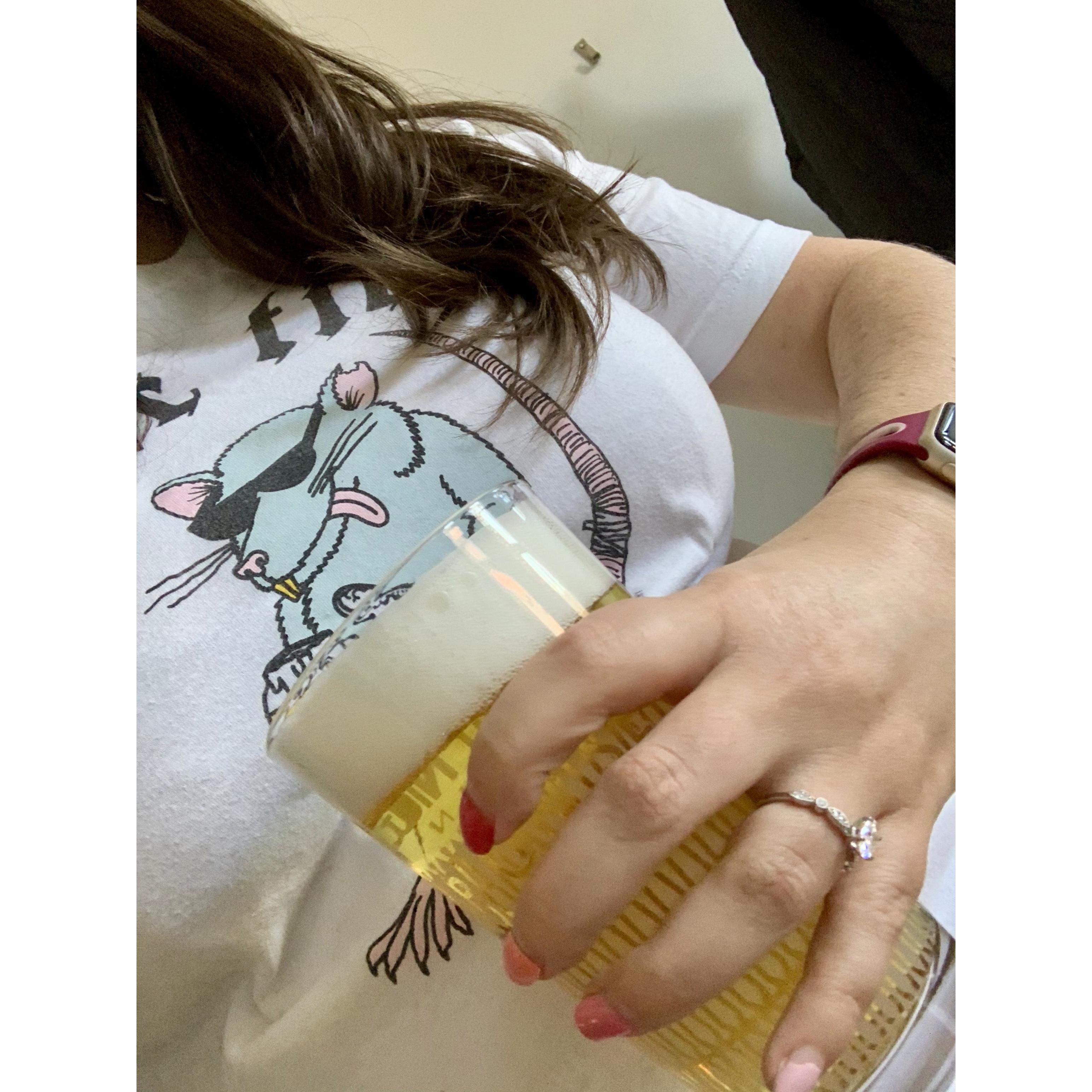 The day Barbara said YES! with a Miller Lite and her mayo rat shirt!
