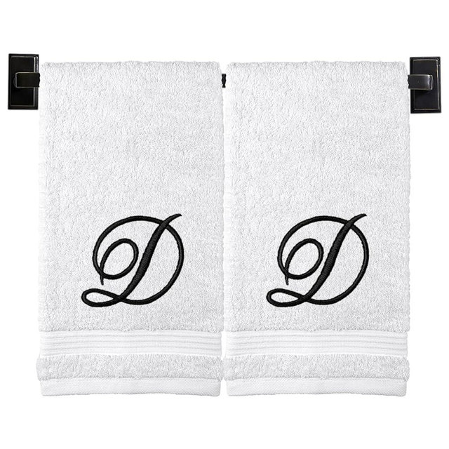 Custom Luxury Towels Monogrammed Hand Towels for Bathroom | Luxury Cotton Turkish Towels | Embroidered in USA | Set of 2 | Choose Set Color and Monogram Color | A - Z | Script Font
