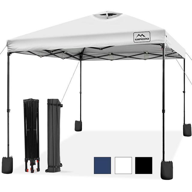 KAMPKEEPER Pop-up-Canopy-Tent-10'x10', Air Vent on The Top, 4 Sand Bags, UPF 50+ and Waterproof Shelter, 3 Adjustable Height with Wheeled Carrying Bag, 4 Ropes and 8 Stakes, Outdoor Instant Canopy