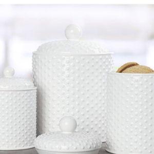 Home Essentials White Round Hobnail Canisters - Set of 3 - Boscov's