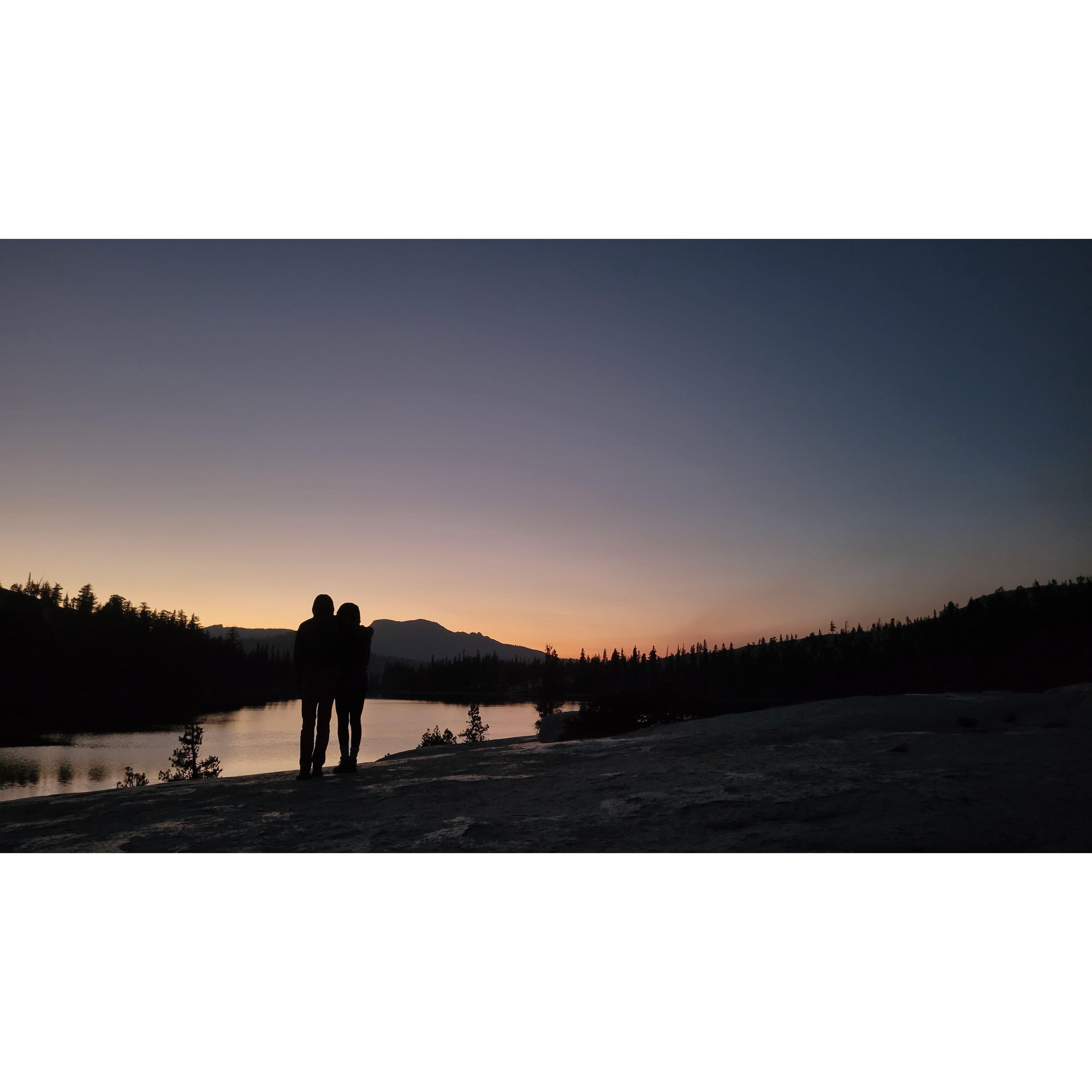 Erika's first backpacking trip...took one sunset to sell her on it. Thankfully she didn't go on brandon's first backpacking trip through yosemite and an unexpected snow storm :)
