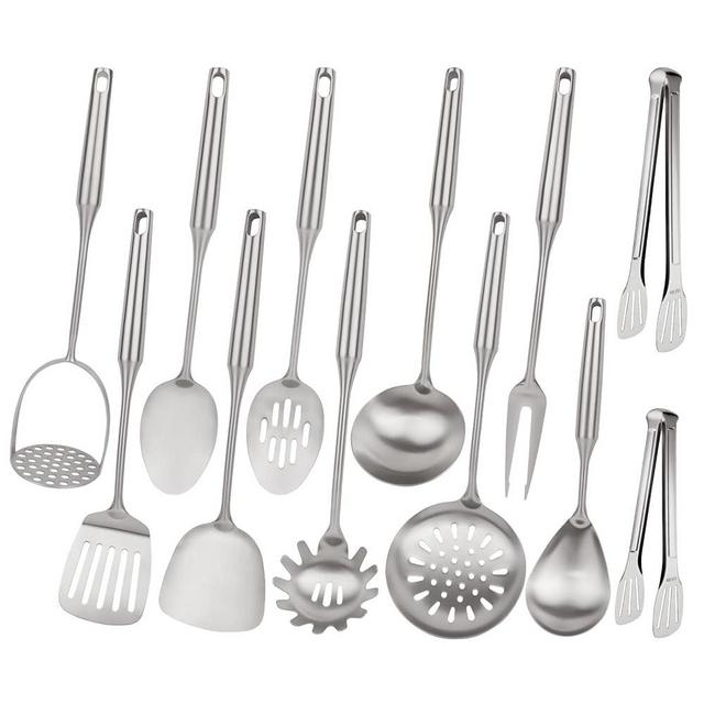 18/10 Stainless Steel Cooking Utensils Set,12pcs Metal Kitchen Utensils Set Dishwasher Safe, Heat Resistant Wok Tools Set for Cooking Enthusiasts