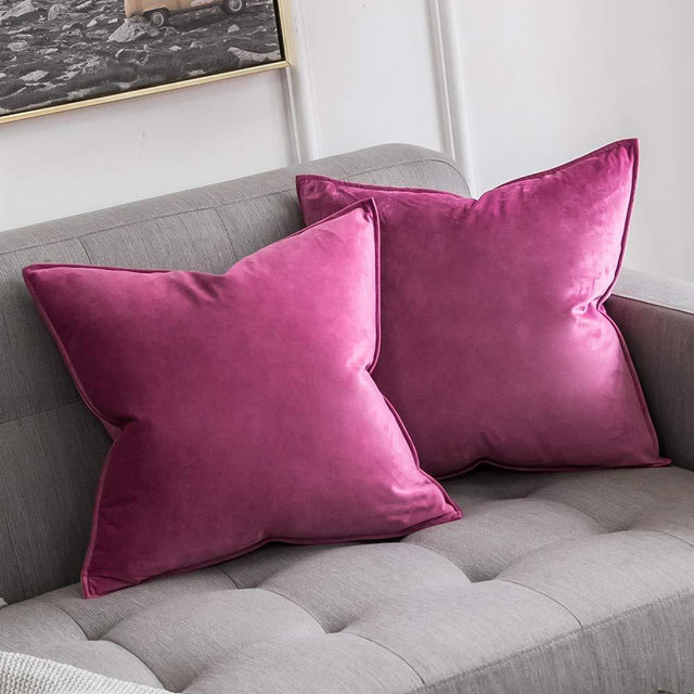 MIULEE Hot Pink Velvet Throw Pillow Covers 20x20 Soft Decorative Solid Square Cushion Cases Pack of 2 Modern Luxury Home Decor for Couch, Sofa, Bedroom
