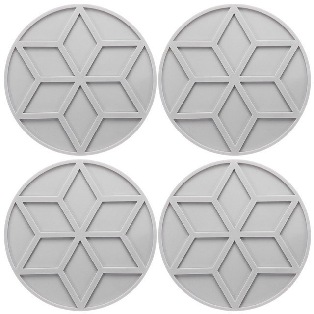 Unique Bargains Round Heat Resistant Non-Slip Silicone Trivet Mat for Pots Coasters 4 Pcs Light Grey