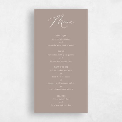 Rich Taupe, Brown Wedding Menu - Marlow