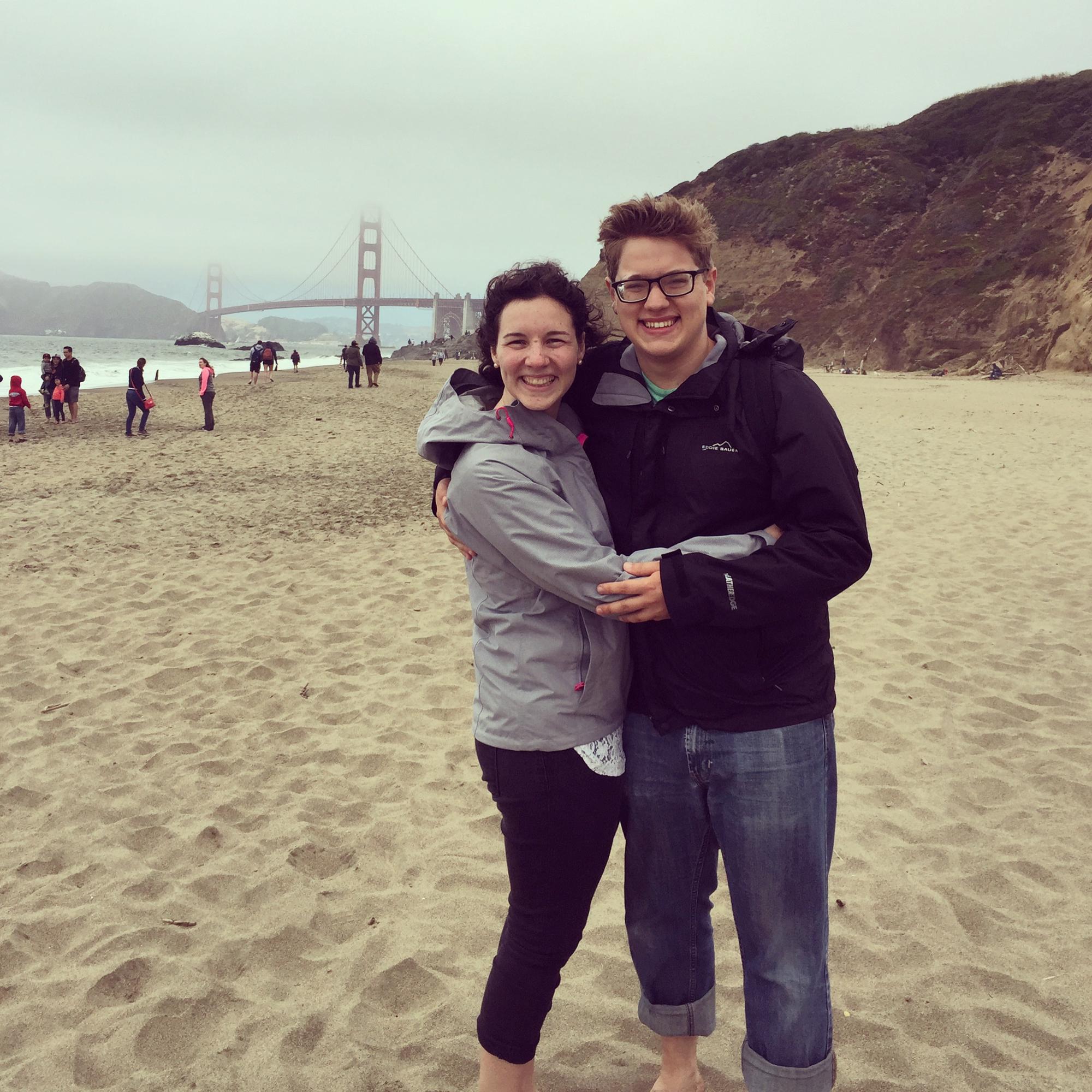 A visit to the beach in San Francisco with the Golden Gate Bridge.