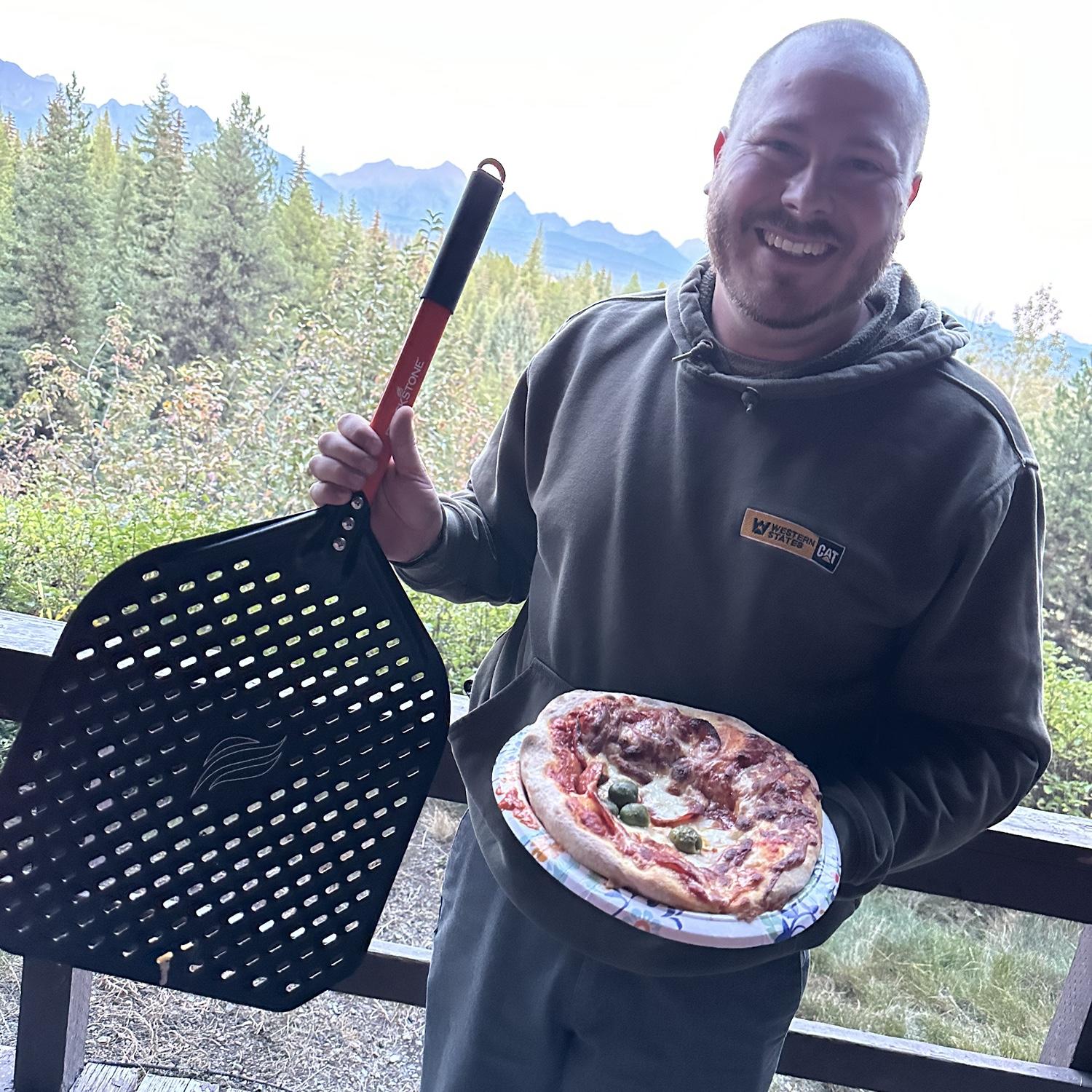 Jaren’s first successful pizza from his outdoor pizza oven!