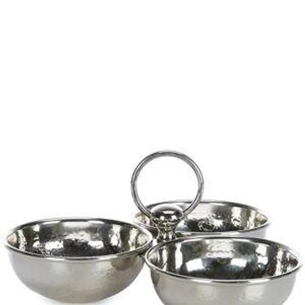 Stainless Steel Hammered 3-Section Barware Bowl Server