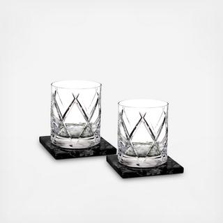 Olann Double Old Fashioned Glass With Coaster, Set of 2