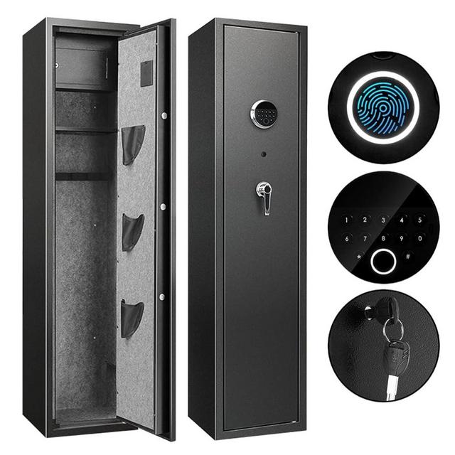 Blacksmith 3-5 Rifle Gun Safe Quick Access to Gun Safes for Home Rifle and Pistols Long Gun Cabinet with Lockable Box and Adjustable Storage Shelf Gun Safe with LED Light Alarm System Silent Mode