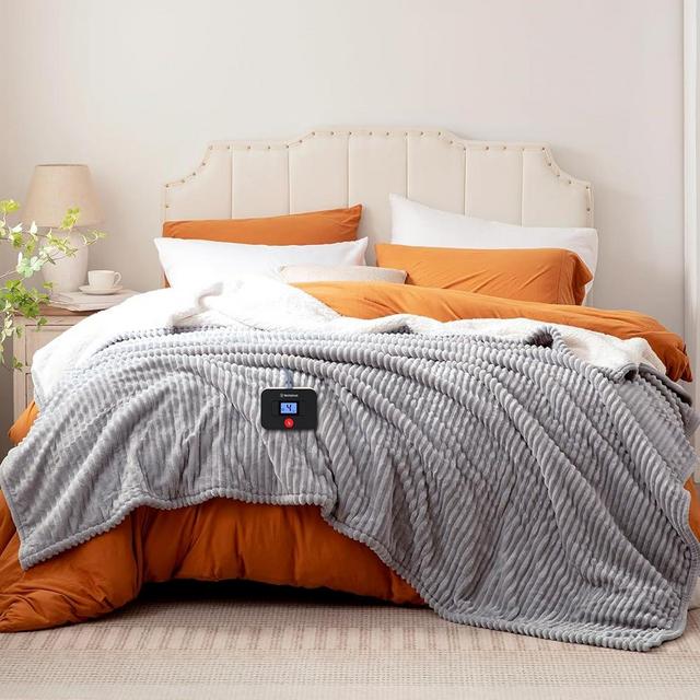 Westinghouse Full Size Heated Blanket, Soft Flannel to Sherpa Electric Blanket with 10 Heating Settings & 1-12 Hours Auto Shut Off, Fast Heating & Machine Washable, 72x84 Inch, Light Grey