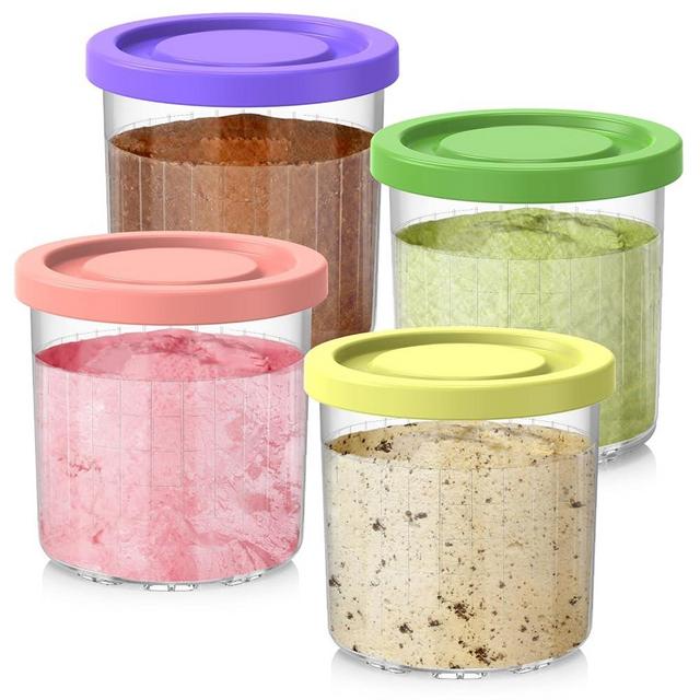 for Ninja Creami Containers, Compatible with NC299AMZ & NC300s Series Creami Ice Cream Makers, 16OZ Creami and Lids 4 Pack, Extra Cups Replacement for Ninja Creamy Pints, Airtight Dishwasher Safe