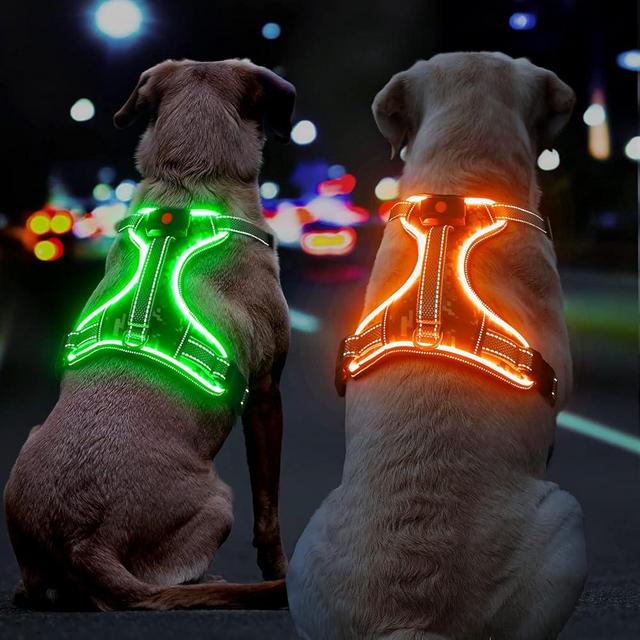 Light Up Dog Harness No Pull LED Dog Harness with Soft Handle Rechargeable Lighted Dog Harness for Medium Dogs(Reflective,Adjustable,Lightweight)