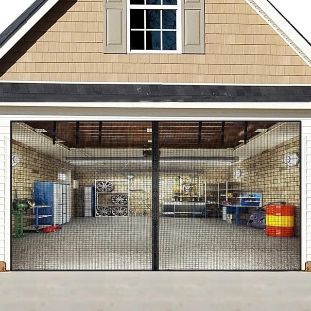 Garage Door Screen for 2 Car 16x7FT, Retractable Magnetic Garage Screen Doors for 2 Car Garage Fiberglass Mesh Heavy Duty 5.2LB Hands Free Screen Door